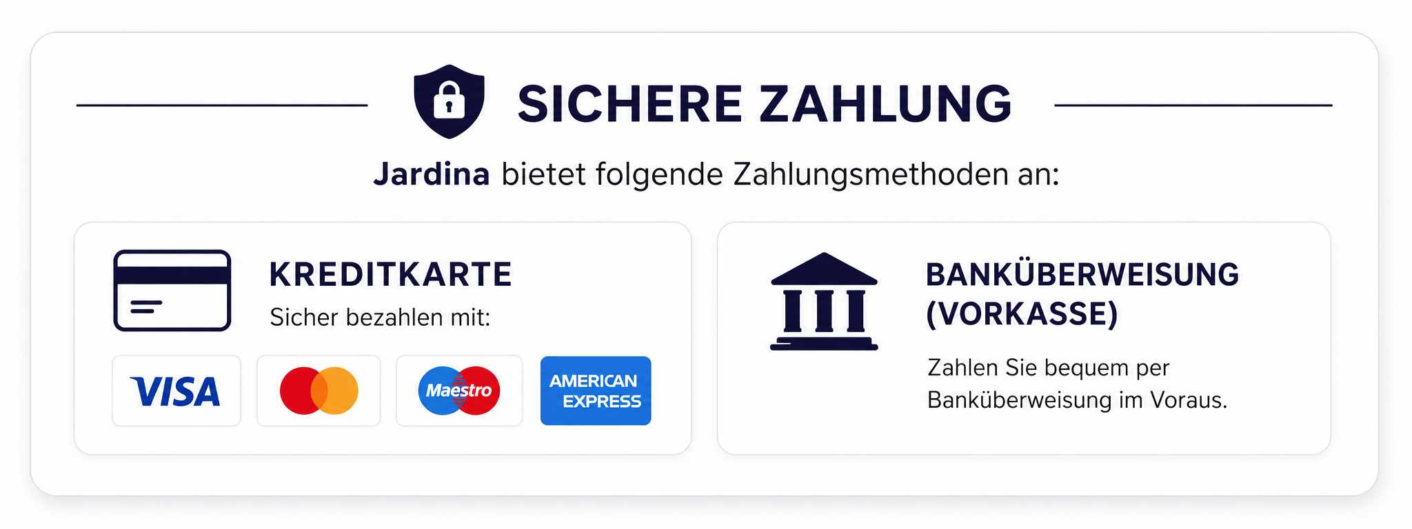 Sichere Zahlungsmethoden bei Jardina